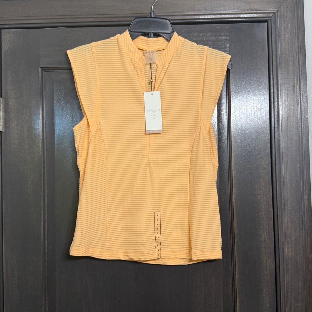 Calia NWT Golf Sleeveless Hana Polo Shirt Peach Nectar Ribbed Mock Neck Womens S